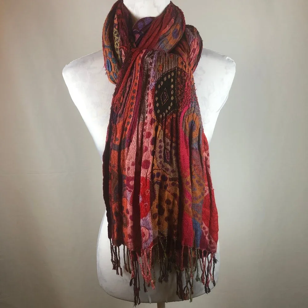 Vibrant Boho Art-to-Wear Shawl / Scarf — 100% Rayon — Made in India